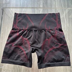 Gymshark Black Shorts with Burgundy Pattern High-Waist Bike Shorts